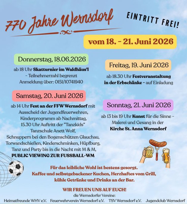 Die Wernsdorfer feiern ihr 770-jähriges Bestehen!